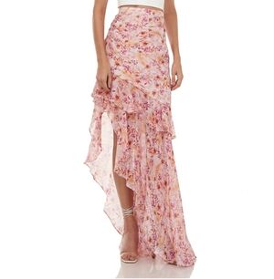 NWOT AMUR Emelia 100% Silk Romantic Floral Pink High-Low Flowy Maxi Skirt XS